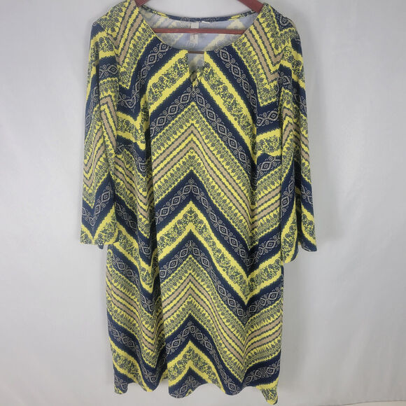 Tacera Shirt Womens 2X Yellow Tunic Top Long Sleeve‎ Round Keyhole Split Neck - Picture 1 of 11